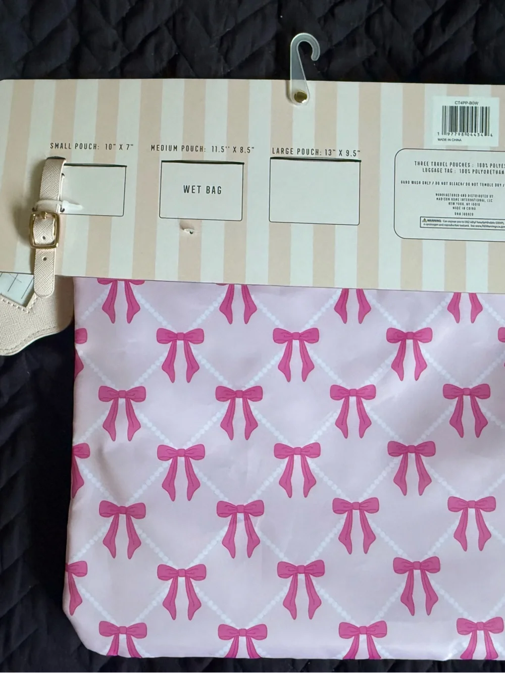 NWT Wandering Moon Coquette Pink Bow 4-Piece Travel Pouch Set & Luggage Tag